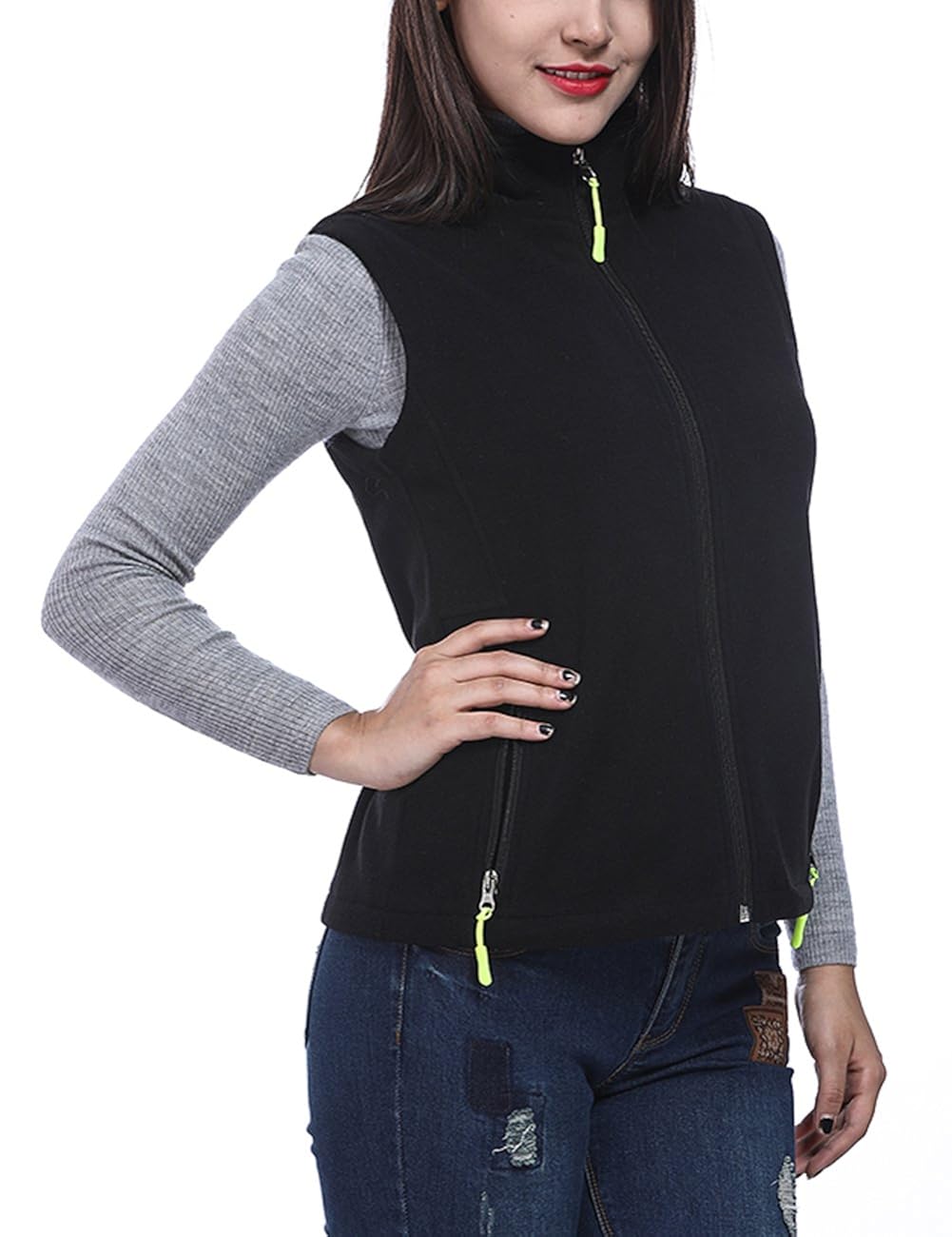 hequ soft sweater front zip fleece vest