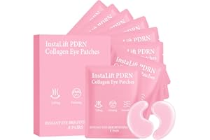 Collagen Eye Patches with PDRN, 8 Pairs Under Eye Mask for Dark Circles & Puffiness, Instant Brightening Treatment with Caffe