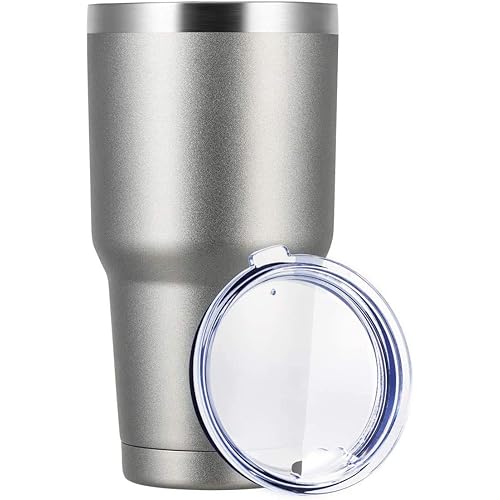 TUMZAK 30oz Stainless Steel Coffee Tumbler, Double Wall Vacuum Insulated Travel Mug with Lid, Powder Coated Coffee Cup for Cold or Hot Drinks (Grey,1 Pack)