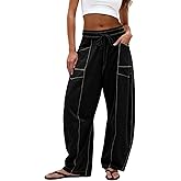 Dokuritu Barrel Sweatpants Women Casual Drawstring Elastic Waist Wide Leg Sweatpant with Pockets Lounge Baggy Pants
