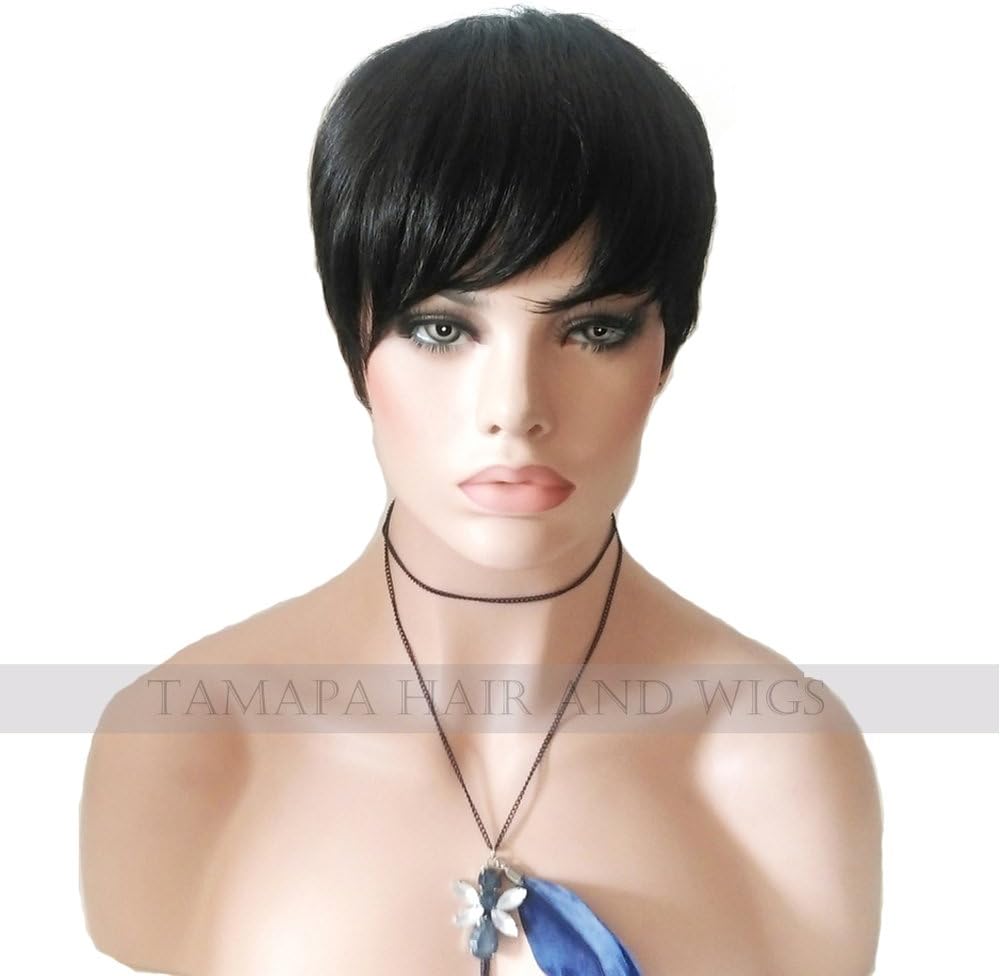 TAMAPA Human Black Hair Short Wigs Glueless None Lace Short Bob Wigs for Women1b