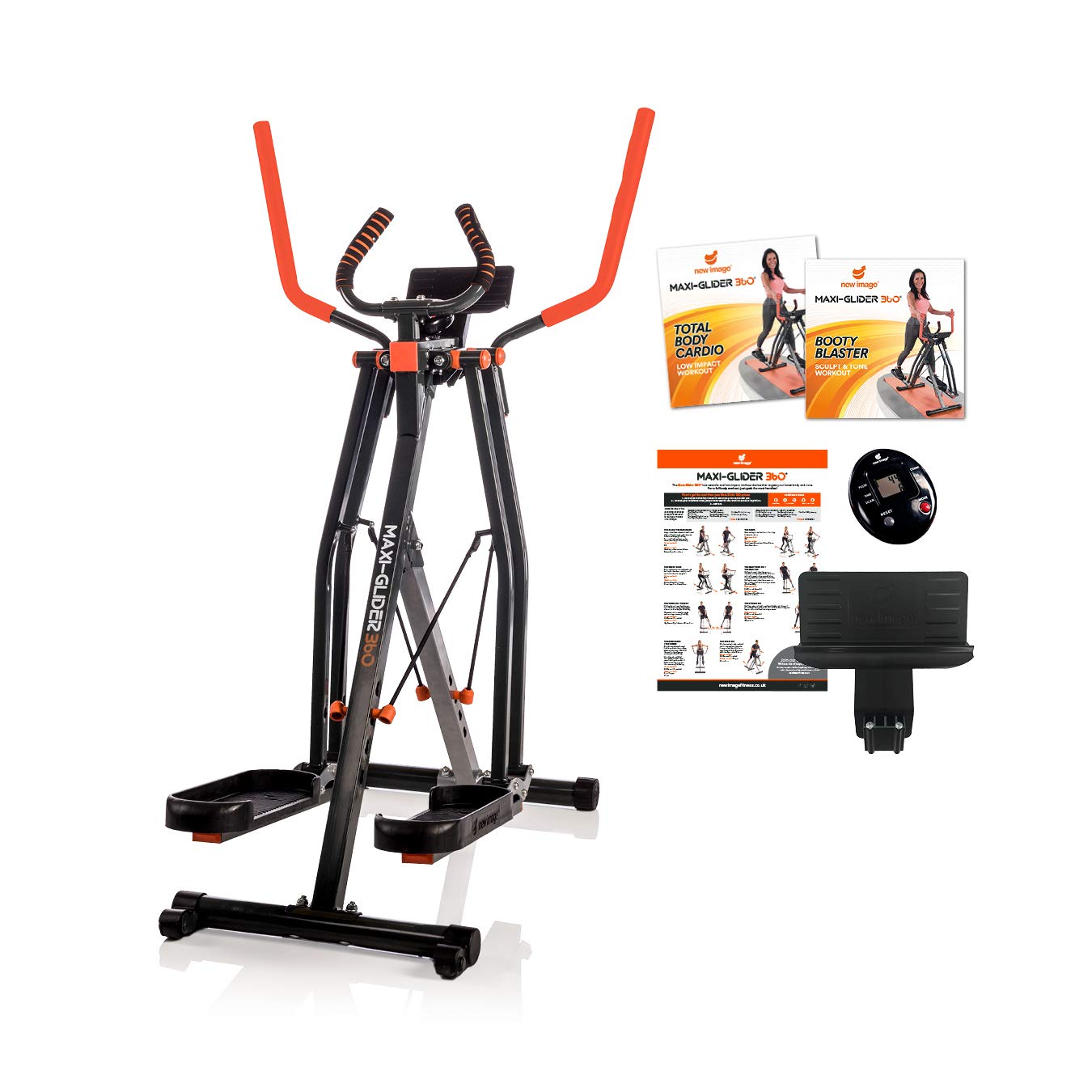 New Image Maxi-Glider 360-10-in-1 Cross Trainer - Foldable Indoor Exercise Equipment - Great For Home Cardio Workouts - 4 Levels of Resistance - Includes Heart Rate Monitor