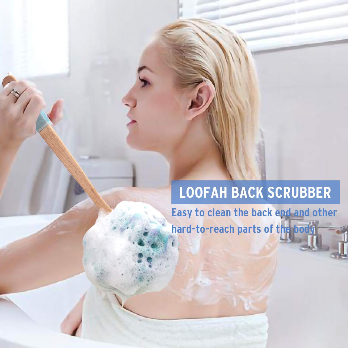 AmazerBath Shower Sponge Loofah Back Scrubber, PE Soft Mesh Loofah Body Scrubber with Long Wooden Handle, Bath Sponge for Men Women (Green) : Beauty