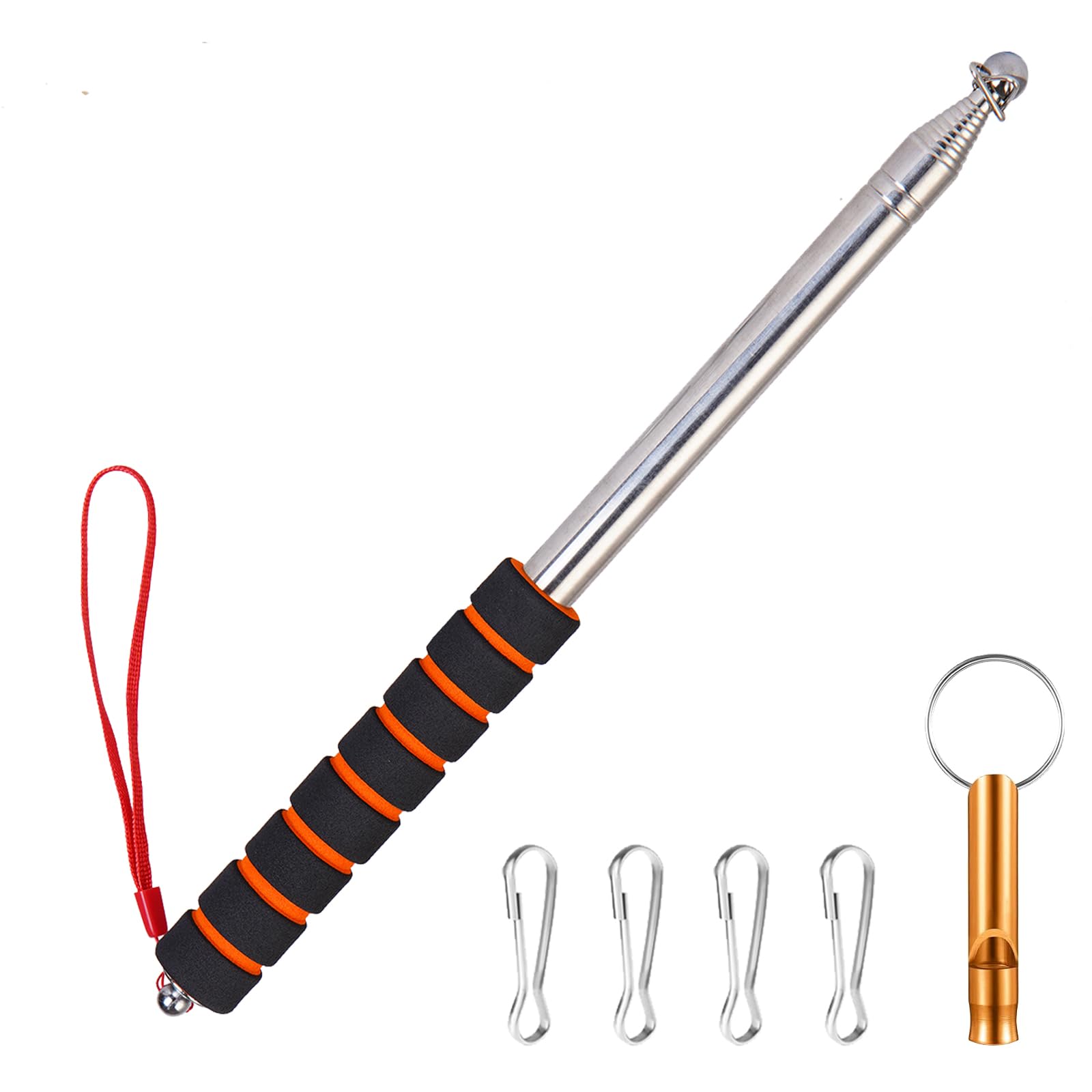 Photo 1 of 8.2ft Telescopic Flag Pole,Stainless Steel Handheld Portable Extendable Retractable Flagpole with Anti-Slip Grip,Clip,Whistle,Collapsible Telescoping Flag Pole Pointer for Tour Guide,Festival (Orange)