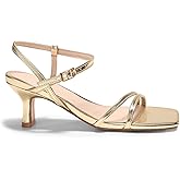 Coutgo Womens Strappy Low Kitten Heels Square Open Toe Sandals Ankle Strap Comfortable Summer Dressy Shoes