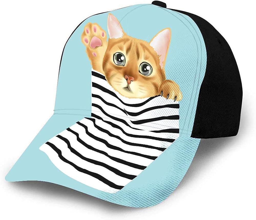 Cute Cat Hat Baseball Cap for Men Women,Stripe Pocket Fluffy Fur Animal