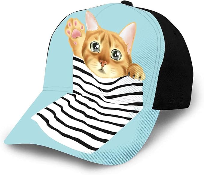 Cute Cat Hat Baseball Cap for Men Women,Stripe Pocket Fluffy Fur Animal