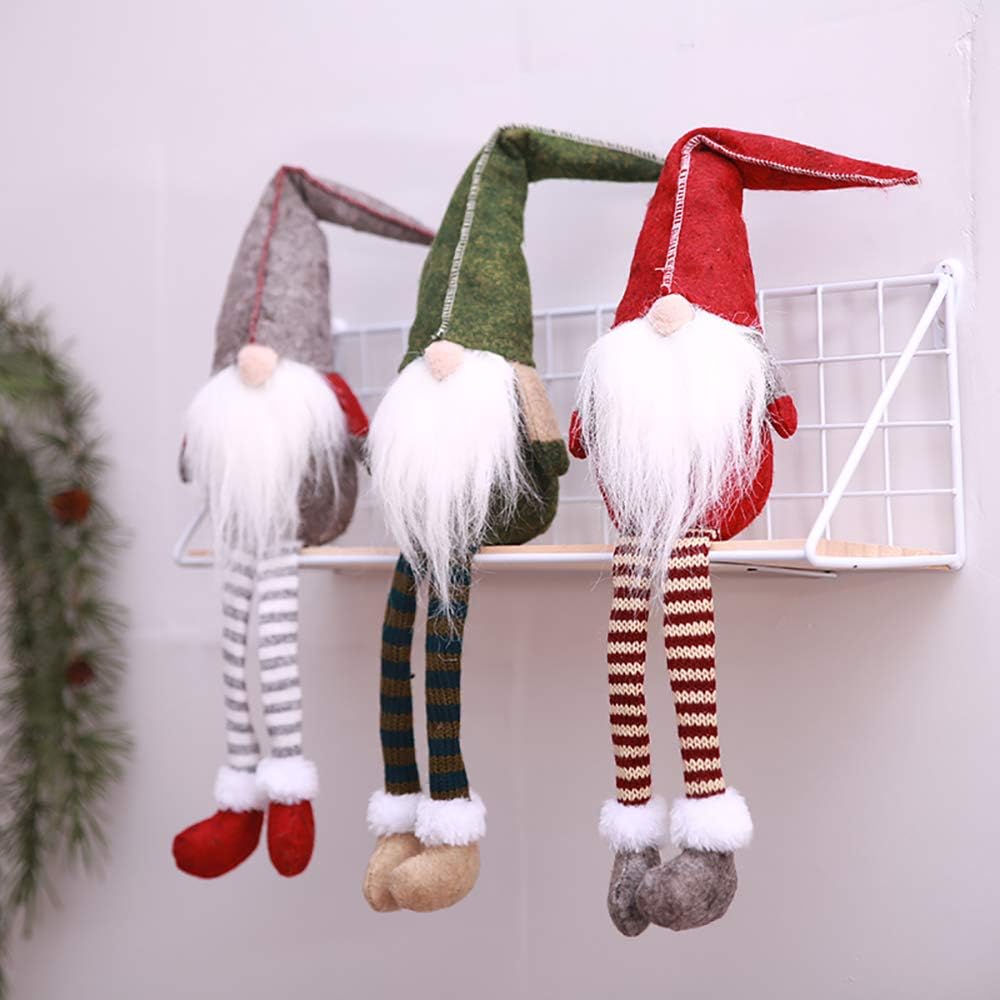 Flying Spoon 3pcs Christmas Gnome Decoration Handmade Swedish Figurines Sitting Long-Legged Christmas Gonk Decoration Set