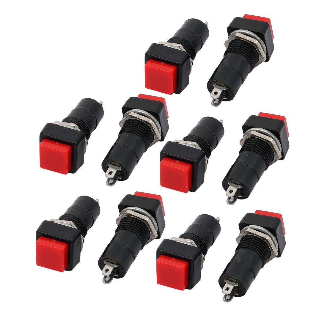 Sourcingmap 10 Pcs Red Momentary Square Push Button Switch NO SPST AC 250V 3A