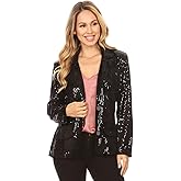 Anna-Kaci Women's Evening Sparkle Sequins Open Front Long Sleeve Blazer Jacket