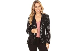 Anna-Kaci Women's Evening Sparkle Sequins Open Front Long Sleeve Blazer Jacket