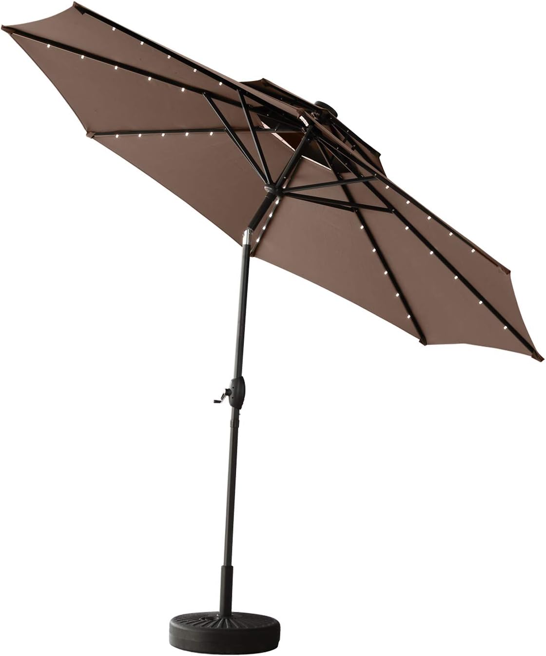 Amazon Com Gdy 2 Tiers Vented 10ft Solar 40 Led Lighted Patio Umbrella Outdoor Waterproof Table Umbrellas With 8 Sturdy Ribs Coffee Garden Outdoor