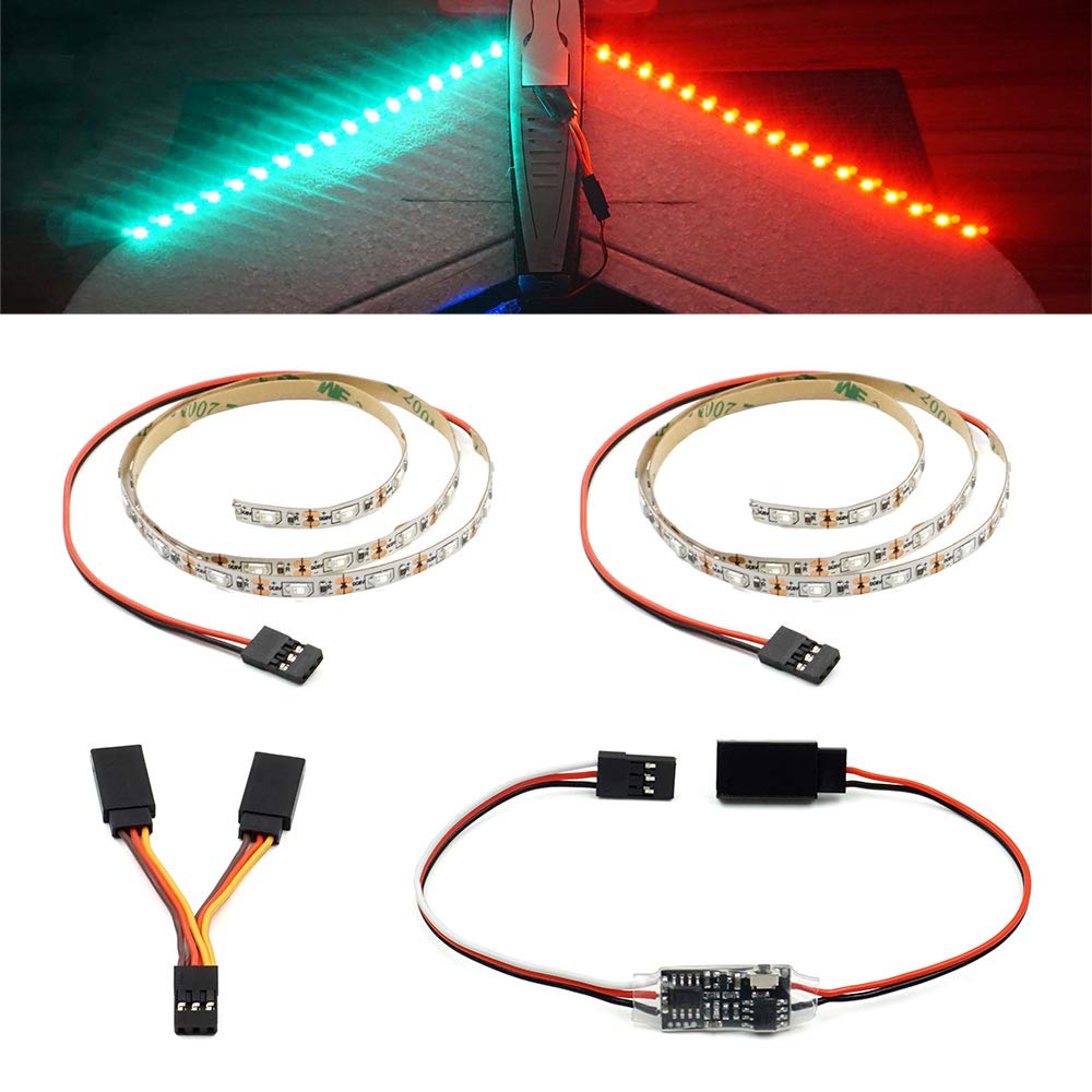 elechawk RC LED Light Strip for Fixed Wing Airplane, Red & Green, 0.5m Length, Remote Controlled, Multiple Flash Patterns