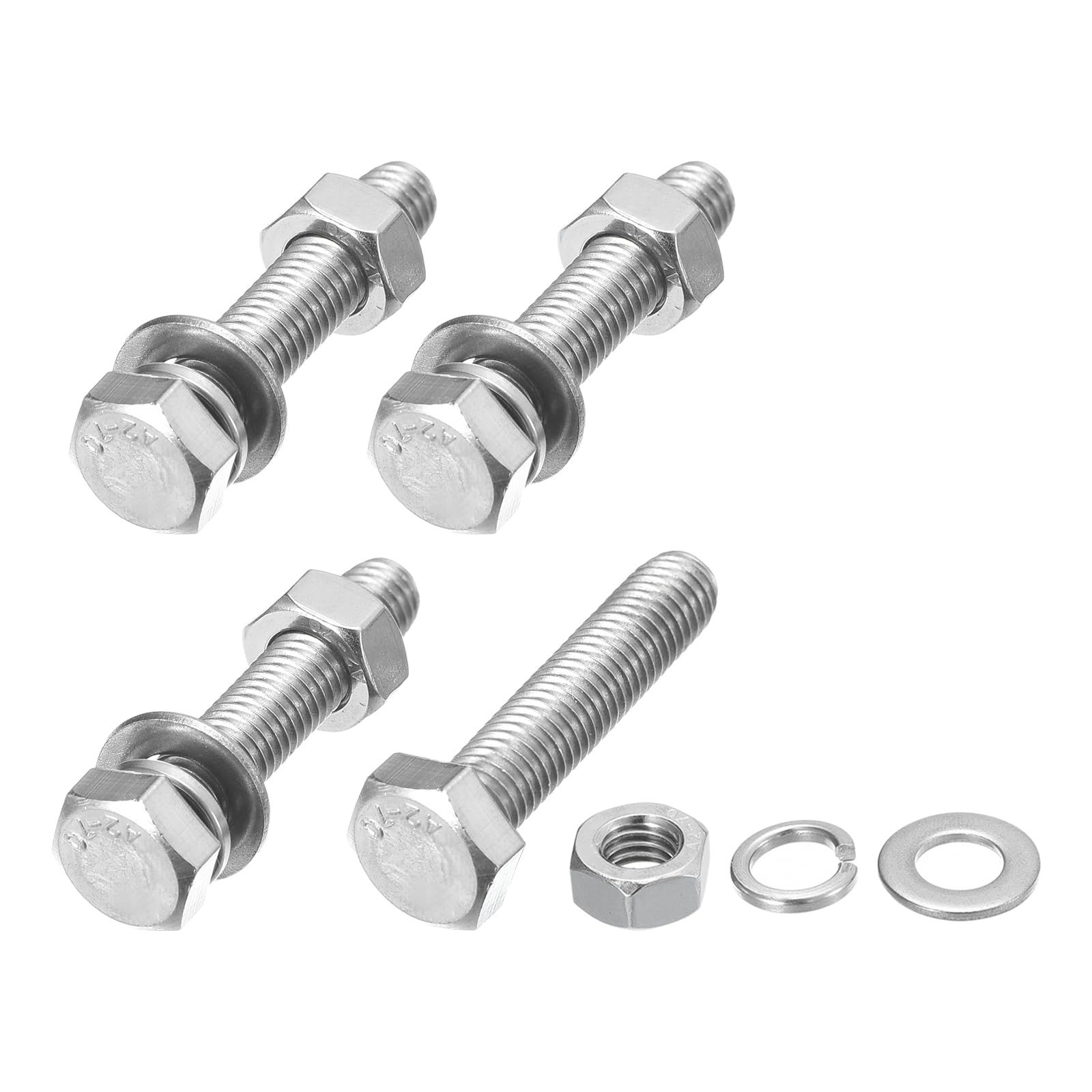 METALLIXITY Hex Head Screws Bolts, Nuts, Flat & Lock Washers Kits (M8-1.25x40mm) 4 Set, Stainless Steel Fully Threaded Machine Screws Bolt Set - for Home Appliance Equipment