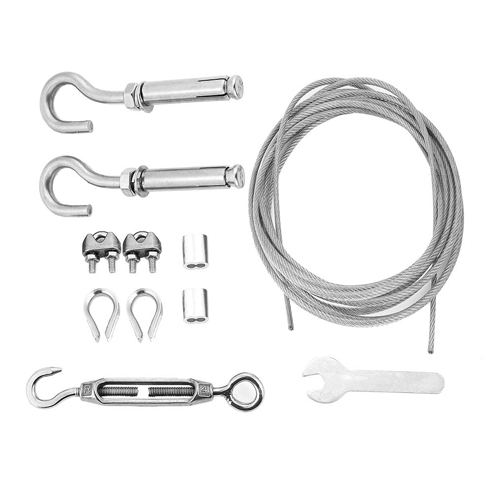 Plyisty Outdoor Clothesline Kit, 8M Heavy Duty Stainless Steel Clothes Rope Line with Turnbuckle and Hooks, Silver