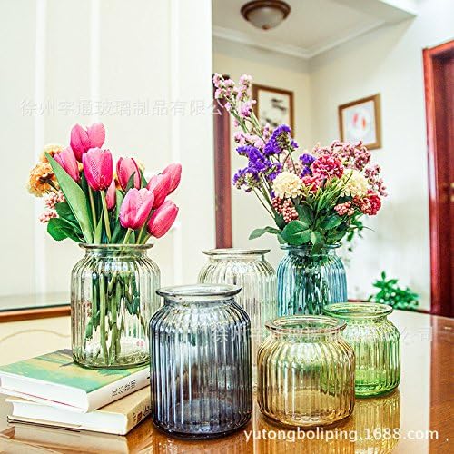 ZHFC Home Decor ZHFC-Transparent glass vase glass vase with vertical lines color simple desktop decoration flower vase Hydroponics, Medium purple