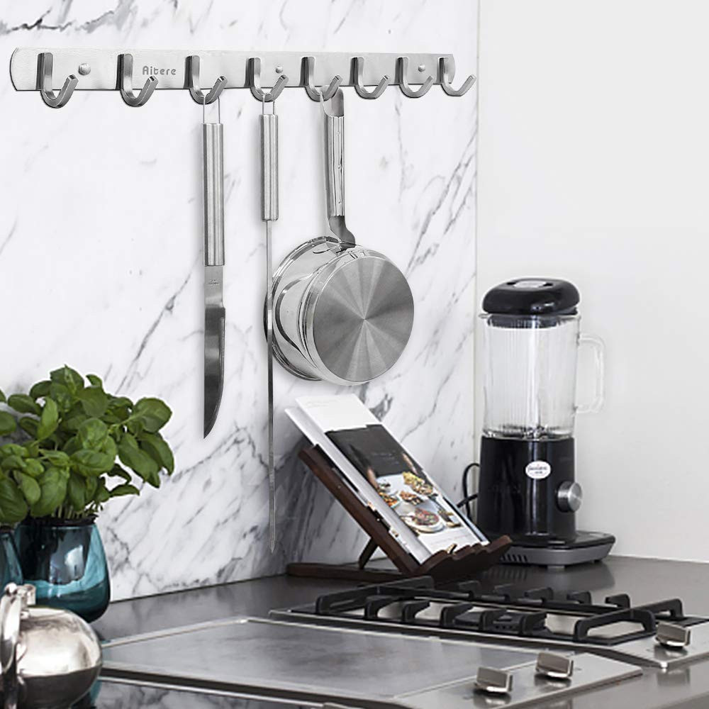 Aitere 8 Hooks Coat Hook Rack Wall Mounted 304 Stainless Steel Hanger Heavy Duty Clothes Hat Holder(Extra a Hook for Free)