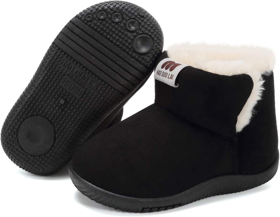 Girls Winter Boots for Toddler Size 7 M Fur Lined Winter Warm Kids Shoes Black