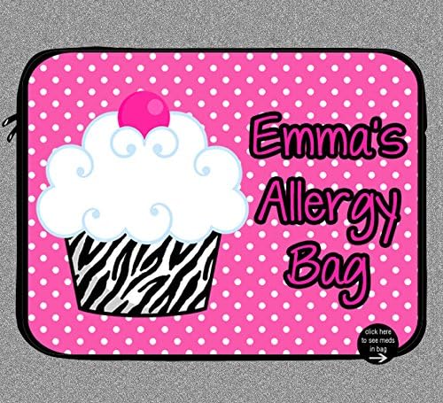Personalized Cupcake Allergy Bag with Zipper for School, Sports and Travel. Waterproof case holds EpiPen Auto Injector, Auvi Q, Chamber Holder, Epi Pen, Epinephrine Medication, First Aid Kit, Inhaler