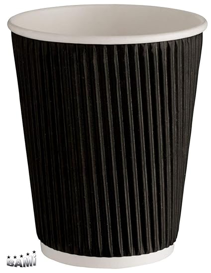 BAMI 100 Stück Kaffeebecher Riffelbecher Einweg Tee Kaffee Cappuccino Heiße Getränke schwarz 0,3l, 12oz. Pappe, geriffelt, do