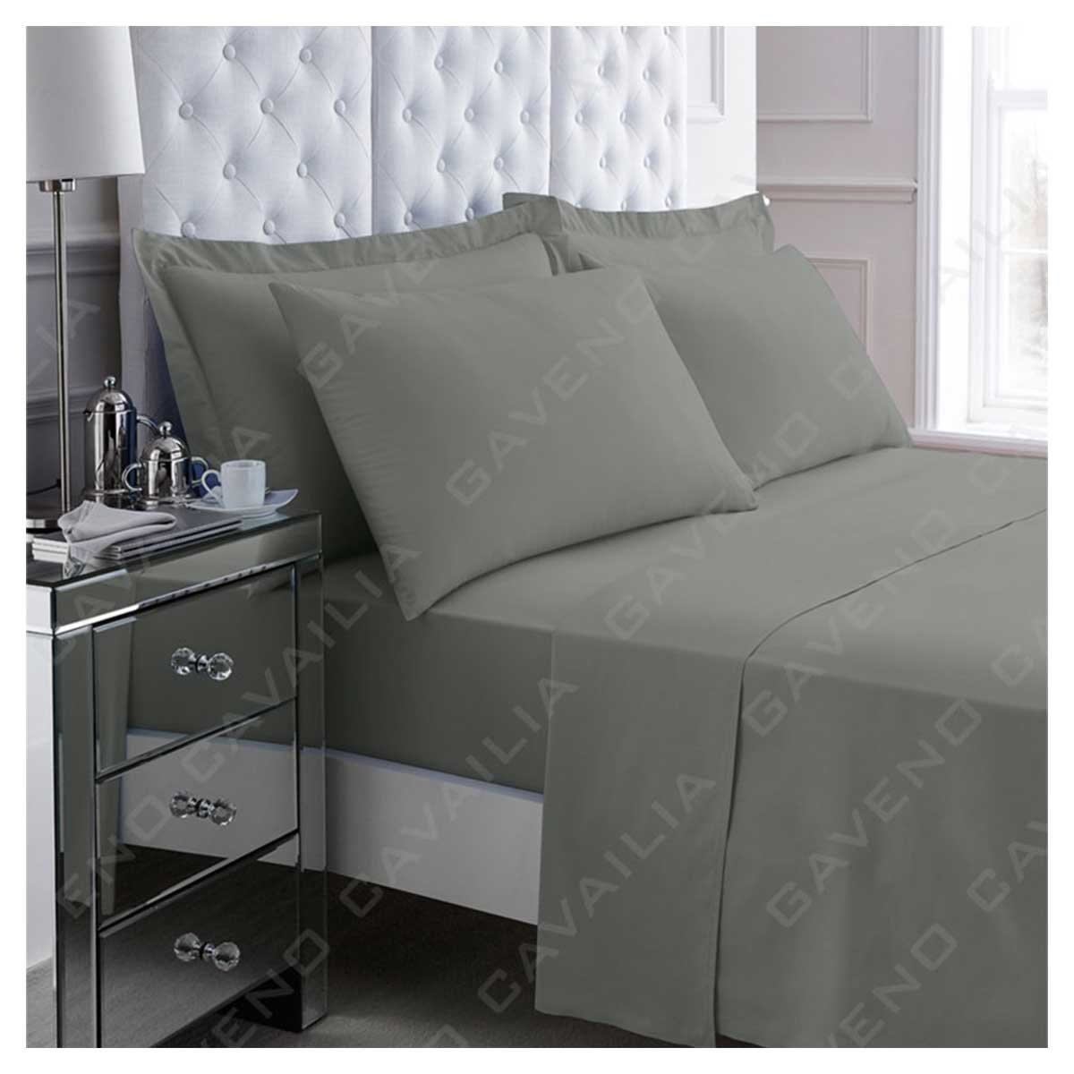 Gaveno Cavalia Luxury NON-IRON POLY COTTON PERCALE FLAT SHEET Charcoal Double