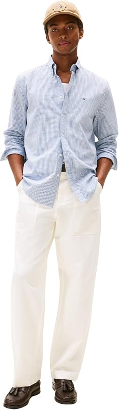 Chemise Homme Flex Poplin Small Tartan en Coton, Bleu (Breezy Blue/Multi Check), S — photo 3 sur 4