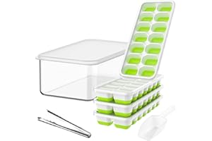 DOQAUS Ice Cube Tray with Lid and Bin, 4 Pack Silicone Plastic Ice Cube Trays for Freezer with Ice Box, Ice Trays with Ice Co
