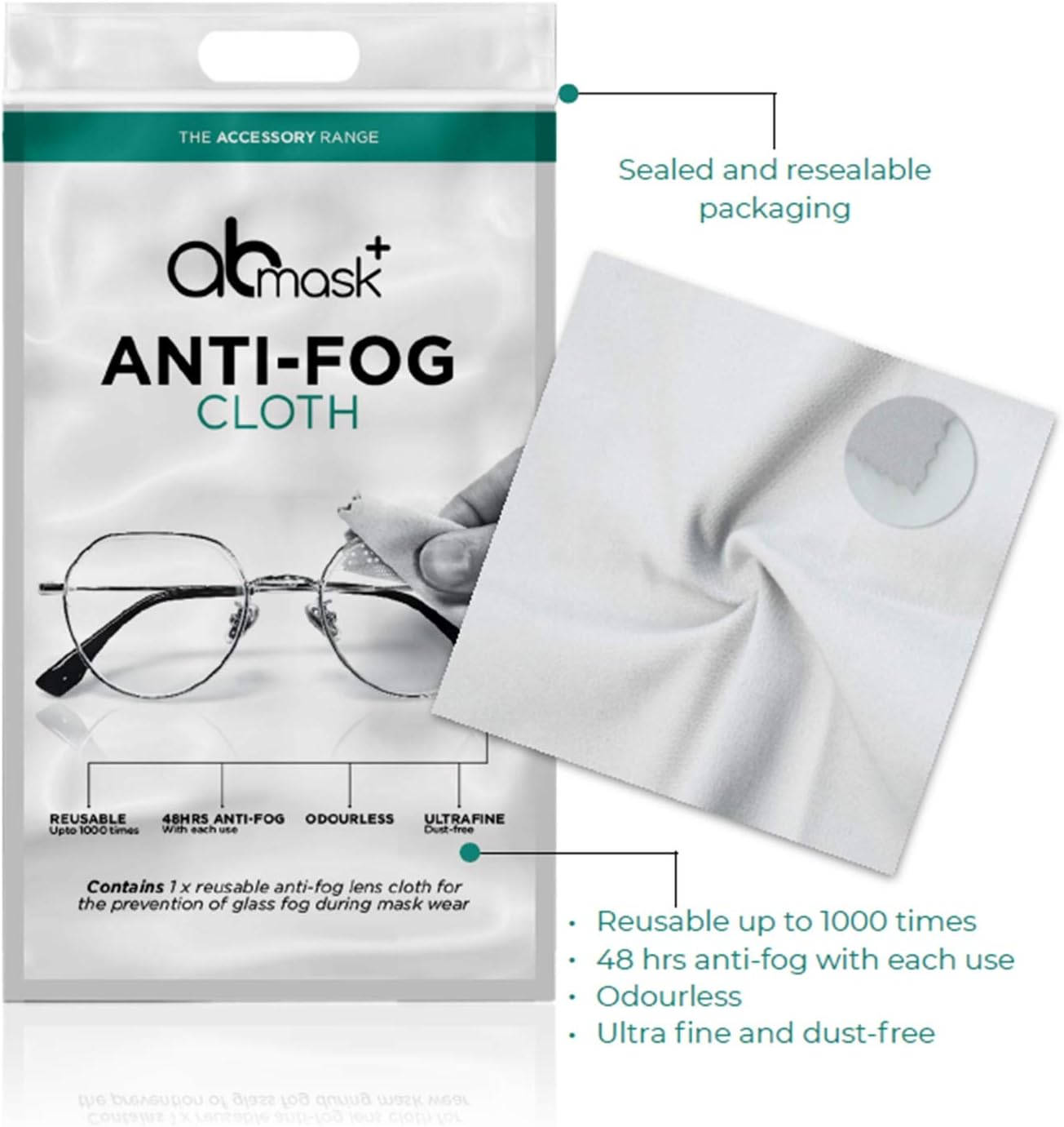 AB Anti-Fog Dry Cloth - Demister Lens Wipe for Glasses Stay Mist Free for 48 Hours, Reusable up to 1000 Times - Image 3