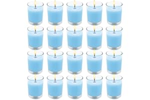 BERYSCEN Set of 20 Babyblue Votive Candles Clear Glass Filled Unscented Soy Wax Candle for Home Spa Weddings Holiday Baby-Shower Party and DIY