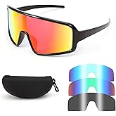 WANWAN Cycling Sunglasses with 4 Lenes for Men Women Large Frame Sport Sunglasses Baseball Golf Fishing Running