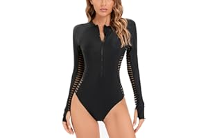 YATEEN Womens Athletic Training Swimsuit Long Sleeve Rashguard