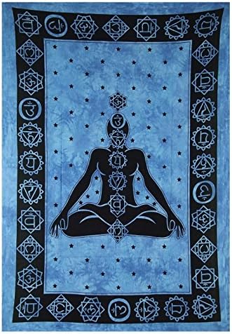 Indian Blue Seven Chakra Twin Hippie Décor Wall Hanging Bed Cover Art