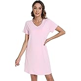 WiWi Nightgowns for Women Short Sleeve Sleepshirt Pajama Shirt Viscose from bamboo Soft Sleep Dress V-neck Nightshirt S-XXL