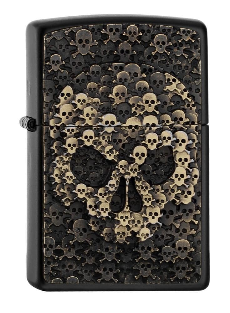 Zippo Windproof Lighter - Skull in Skull - Black Matte, Emblem - Refillable for Lifetime Use - Adjustable Flame - Gift Box - Metal Construction - Made in USA