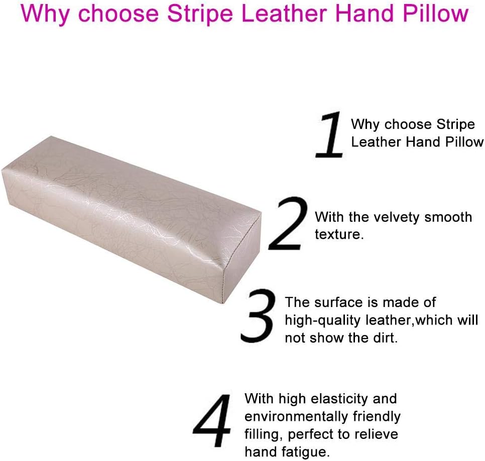 Nail Art Hand Pillow,Stripe Leather Soft Sponge Hand Rests Cushion Arm Rest Holder Manicure Care Pad Treatment Nail Tools(01#Gold) - Image 4