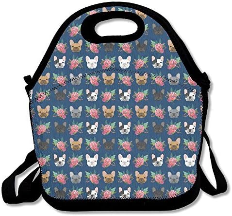 DASENCO French Bulldog Rose 100% Polyester Zipper Portable Lunch Picnic Handbag Bag Waterproof Insulated Food Container School Office Travel Outdoor Work Lunch Bag Tote