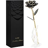 SW Rose Gifts for Women Forever Black Gold Dipped Rose 24k Gold Plated Eternal Flower Rose Birthsday for Her Mom Women Anniversary Valentines Day Mothers Day