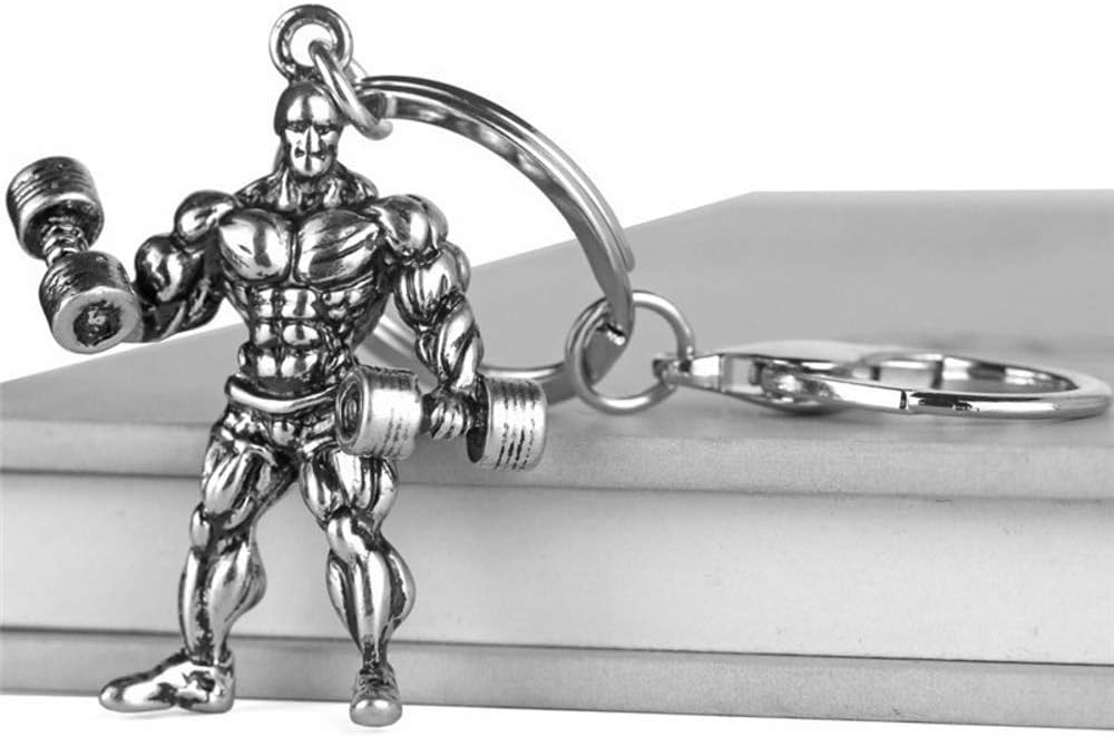 Strong Man Bodybuilder Keychain Fitness Gym Dumbbell Strength Sport Keyring Gift, Silver - Image 4