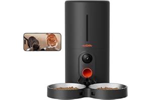 WOPET Automatic Cat Feeder with Camera for Two Cats, 1080p HD Automatic Dog Feeder, 5G WiFi Pet Feeder with Night Vision for Cat & Dog, SD Card Storage & 2-Way Audio,Black 6L