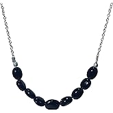 GemsPlace Natural Black Onyx Gemstone Pendant Necklace, High Grade Polished Oval Crystal Healing Cabochon, Women's Jewelry Gift, Yoga Stone Beads Necklace Meditation Oval beads size is 5-8 mm