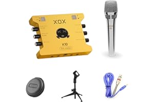XOX K10 set live streaming audio interface,live sound card,audio mixer with wired microphone,monitor earphone and metal desktop microphone stand. (K10 S1 SET)