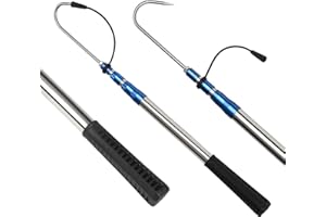 KOMCLUB Retractable Fishing Gaff Stainless Steel Fishing Hooks with Protective Caps Fishing Accessories Suitable for Freshwat