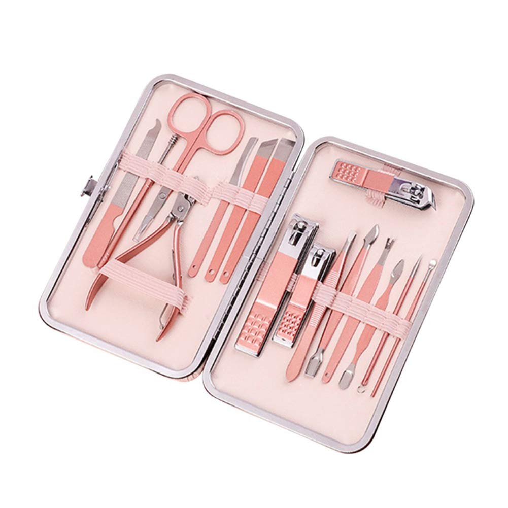 12PCS Nail Clippers Pedicure Kit, Stainless Steel Professional Pedicure Kit Nail Grooming Kit with Pink Leather Travel Case for Travel & Home Use