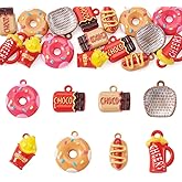 Beadthoven 16Pcs Food Dangle Charms Chocolate Donut Basket Beer Glasses Alloy Pendants 3D Cute Sweet Food Bead Metal Pendants for Jewelry Making DIY Bracelet Earring Necklace