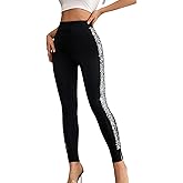 Floerns Women's Colorblock High Waist Contrast Sequin Leggings Running Yoga Workout Pants