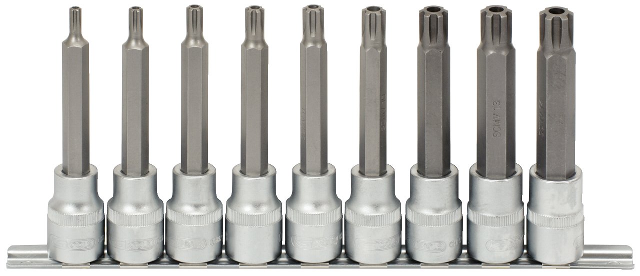 KS Tools 911.1630 1/2-inch M5-M14 Ribe Bit Socket Set Long (9 Pieces)