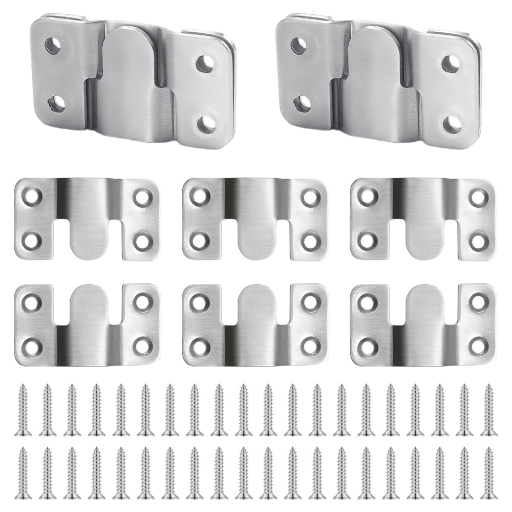 TRKETK 10 Pcs Flush Mount Brackets, Heavy Duty Stainless Steel Flush Mount Bracket Furniture Connector Wall Mount Interlocking Z Clip Hook Interlocking Hooks for Pictures Mirrors Frames (Silver)
