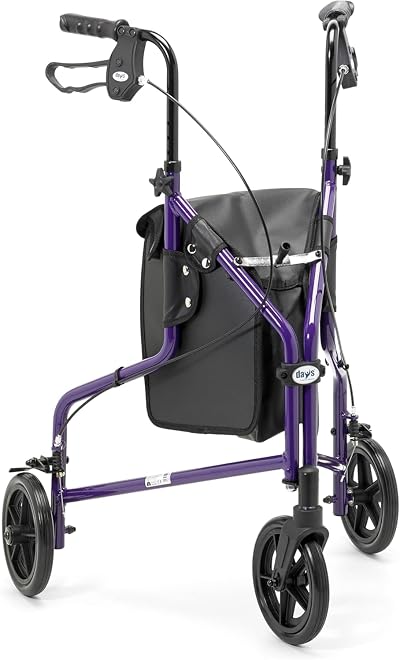 Days Lightweight Tri Wheel Walker Rollator – Aluminium Mobility Walker Purple