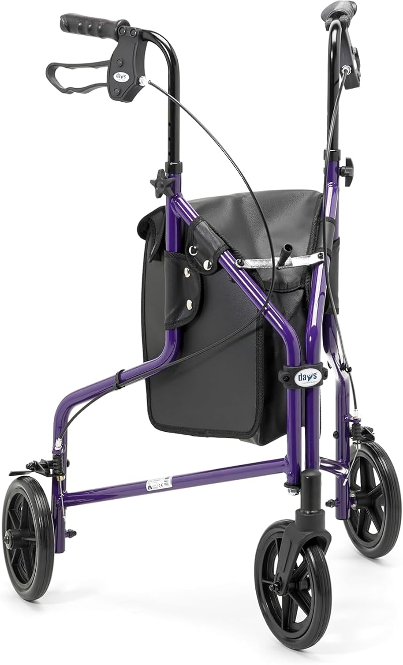 Days Lightweight Tri Wheel Walker Rollator – Aluminium Mobility Walker Purple