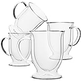 BTaT- Double Wall Glass Coffee Mugs, 16 oz, Set of 4, Double Glass Coffee Cups, Clear Latte Mugs